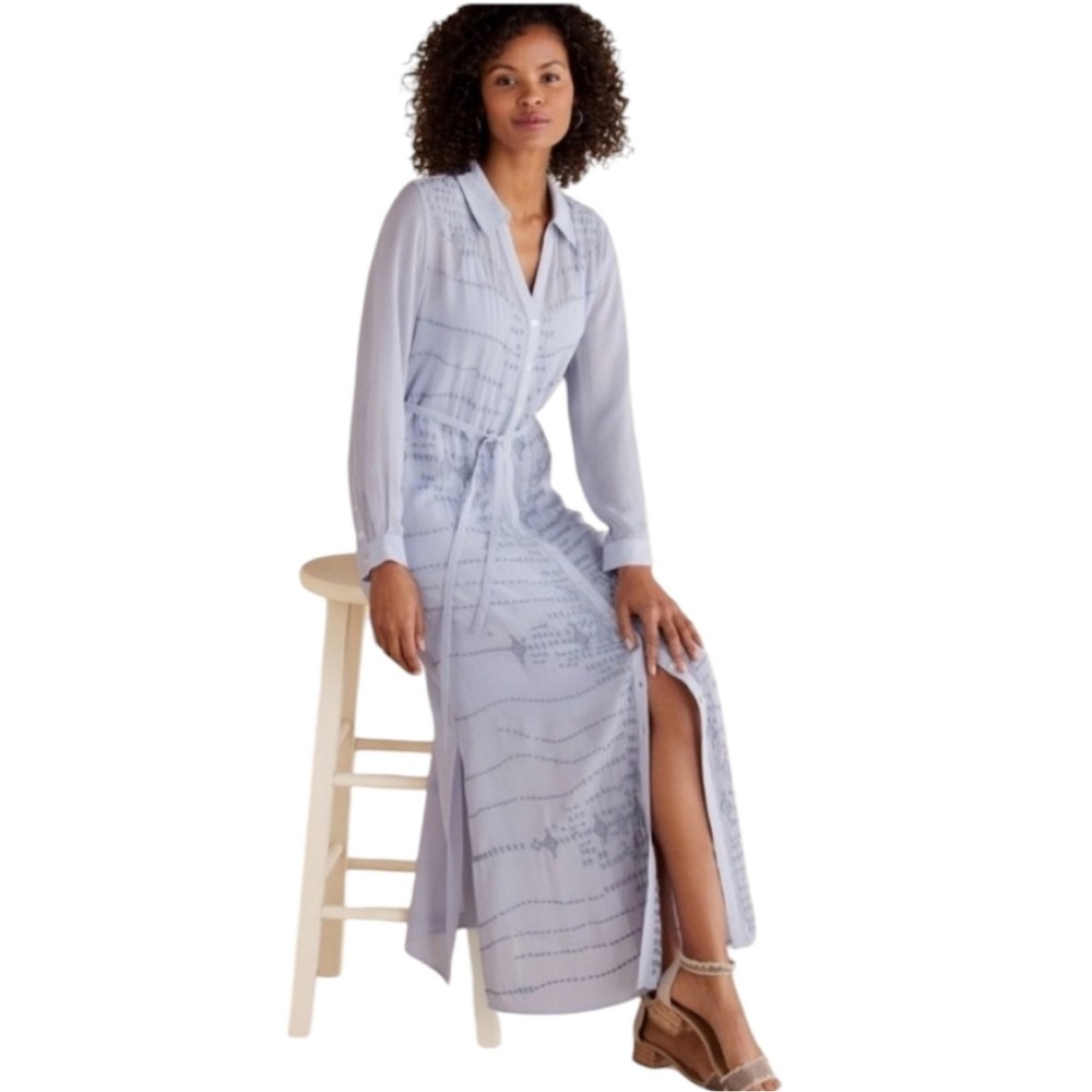 Mallorca Sheer Embroidered Dress or Kimono Long Sleeves Side Slits